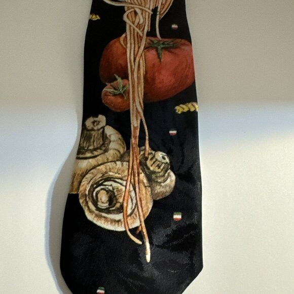 Texographix Designs by Anthony Spaghetti Pasta & Vegetables Tie Navy Blue Waiter - Picture 2 of 8